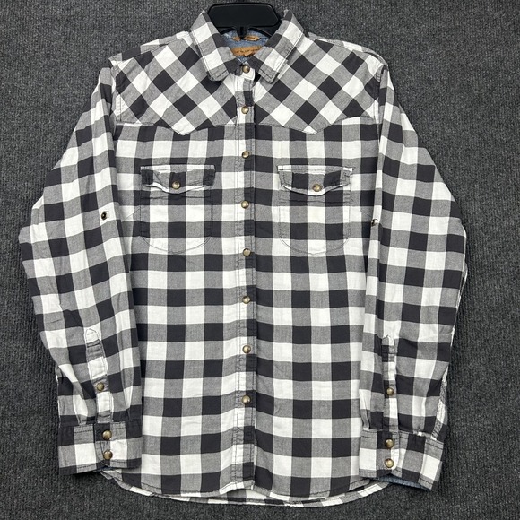 Jachs Tops - Jachs Girlfriend Medium Top Gray White Plaid Check Snap Button Down